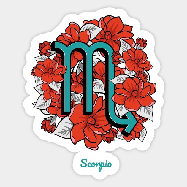 Floral Zodiac Sign Scorpio Gift Women Men Sticker by teeleoshirts